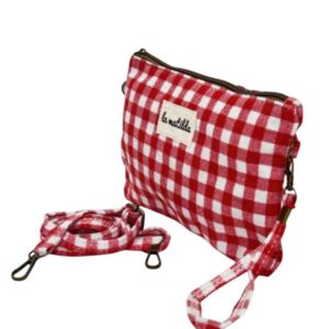 Bolso Bandolera de Algodón La Matilda con Diseño Estampado y Asa de Mano para Mujer-VichyRojo- Mayorista España