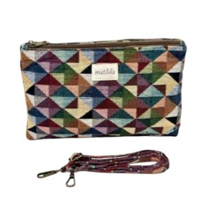 Bolso Bandolera Doble en Algodón La Matilda para Mujer con Diseño Estampado-Triangulos- Mayorista España