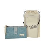 Cartera Grande de Algodón La Matilda con Cierre de Cremallera y Gran Calidad para Mujer-Celeste- Mayorista España