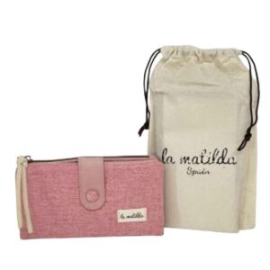 Cartera Grande de Algodón La Matilda con Cierre de Cremallera y Gran Calidad para Mujer-Rosa- Mayorista España