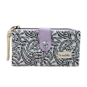 Cartera Grande de Mujer en Algodón La Matilda con Diseño Estampado y Mini Solapa-CachemirMorado- Mayoristas España