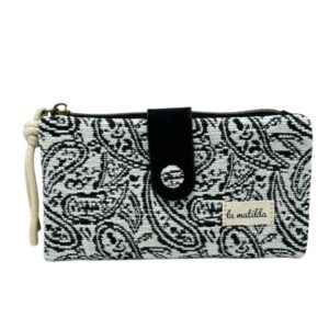 Cartera Grande de Mujer en Algodón La Matilda con Diseño Estampado y Mini Solapa-CachemirNegro- Mayorista España