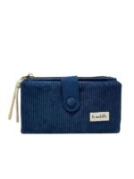 Cartera Grande de Algodón La Matilda con Diseño Pana y Mini Solapa para Mujer-AzulOscuro- Mayorista España