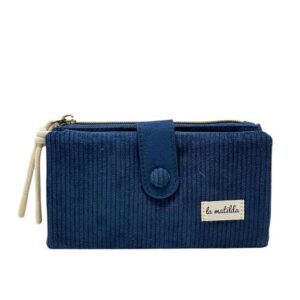 Cartera Grande de Algodón La Matilda con Diseño Pana y Mini Solapa para Mujer-AzulOscuro- Mayorista España
