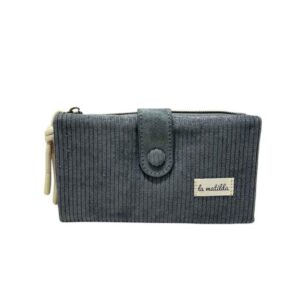 Cartera Grande de Algodón La Matilda con Diseño Pana y Mini Solapa para Mujer-Gris- Mayorista España