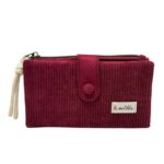 Cartera Grande de Algodón La Matilda con Diseño Pana y Mini Solapa para Mujer-RojoVino- Mayorista España