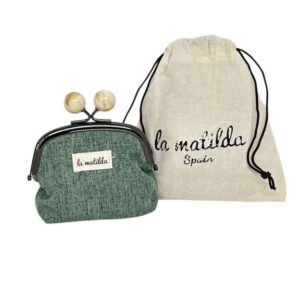 Monedero de Boquilla en Algodón La Matilda con Cierre de Bolas y Colores Lisos para Mujer-Verde- Mayorista España