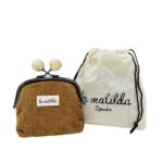 Monedero de Boquilla en Algodón La Matilda con Diseño Pana y Cierre de Bolas para Mujer-Marrón- Mayorista España