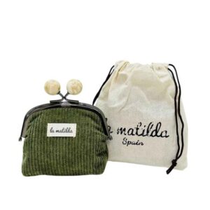 Monedero de Boquilla en Algodón La Matilda con Diseño Pana y Cierre de Bolas para Mujer-Verde- Mayorista España