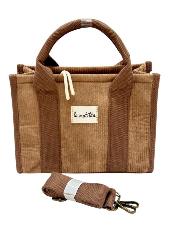 M126-Pana-MarrónTostado Bonito Bolso de Mano en Algodón La Matilda con Diseño Pana para Mujer-MarrónTostado- Mayorista España