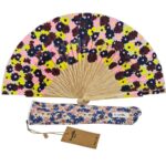 Abanico de Madera La Matilda con Funda a Juego, Diseño Estampado y Gran Calidad para Mujer-Florecillas- Mayorista España