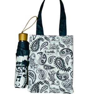 Bonito Paraguas Plegable La Matilda con Alegre Diseño Estampado para Mujer-HojasNegros- Mayorista España
