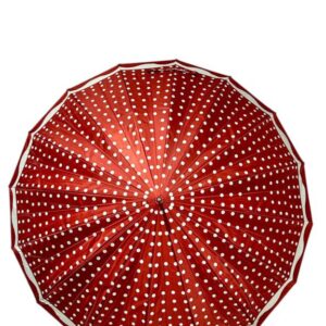 Paraguas Largo de Bastón con 16 Varillas y Diseño Estampado para Mujer-LunaresRojo- Mayorista España