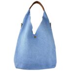 Bolso de Hombro en Lino Lavado con Asa de Color, Botón y Gran Capacidad para Mujer