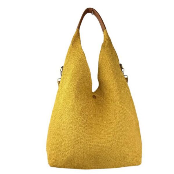 Bolso de Hombro en Lino Lavado con Asa de Color, Botón y Gran Capacidad para Mujer - Imagen 4