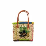 Cesta Capazo Artesanal Premium Mujer de Rafia con Asas de Piel y Diseño Flores Multicolor - Imagen 3