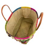 Cesta Capazo Artesanal Premium Mujer de Rafia con Asas de Piel y Diseño Flores Multicolor - Imagen 7