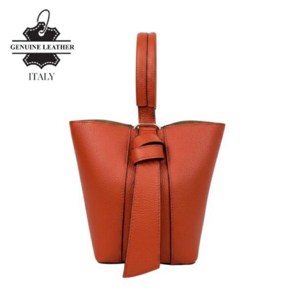Bolso Tipo Cubo de Piel Italiana con Lazo Decorativo y Bolso Interior para Mujer - Imagen 7