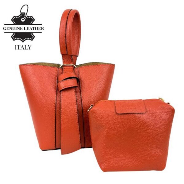 Bolso Tipo Cubo de Piel Italiana con Lazo Decorativo y Bolso Interior para Mujer - Imagen 15