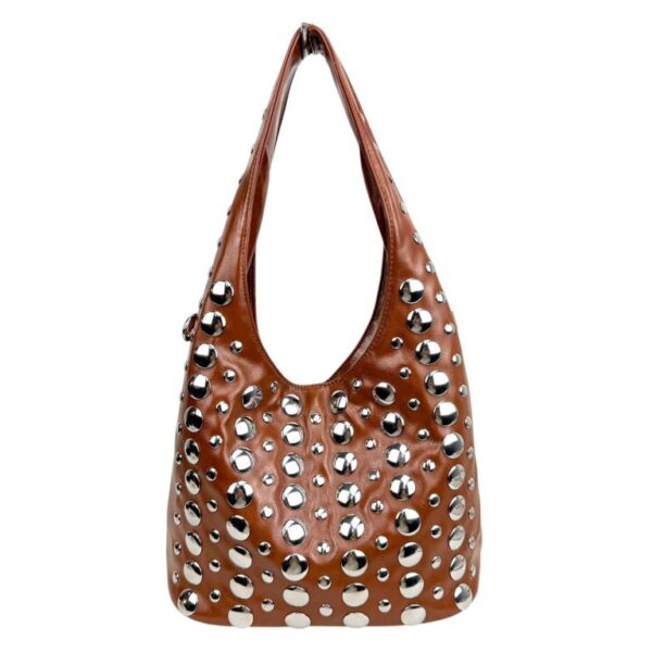 Bolso de Hombro Sintético de Mujer con Frontal de Tachuelas, Asa y Tira Bandolera - Imagen 3