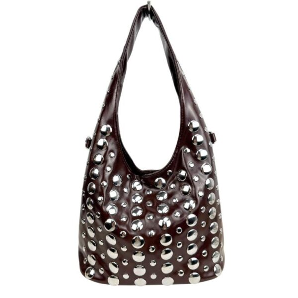 Bolso de Hombro Sintético de Mujer con Frontal de Tachuelas, Asa y Tira Bandolera - Imagen 4