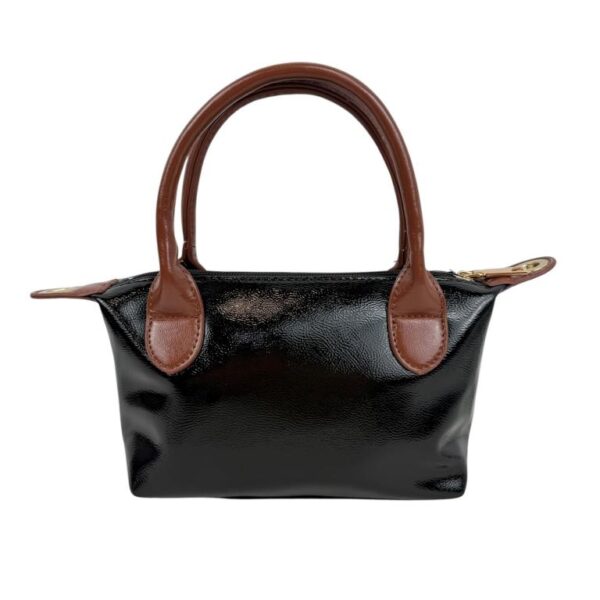 Bolso de Mano Sintético tipo Charol con Asas Cortas Marrones y Cremallera para Mujer - Imagen 7