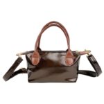 Bolso de Mano Sintético tipo Charol con Asas Cortas Marrones y Cremallera para Mujer - Imagen 3