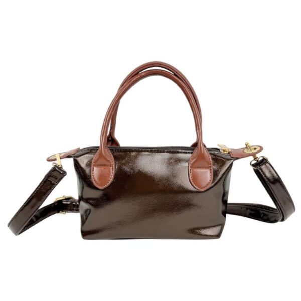 Bolso de Mano Sintético tipo Charol con Asas Cortas Marrones y Cremallera para Mujer - Imagen 3