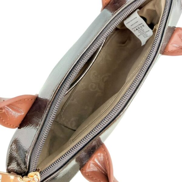 Bolso de Mano Sintético tipo Charol con Asas Cortas Marrones y Cremallera para Mujer - Imagen 10