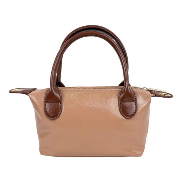 Bolso de Mano Sintético tipo Charol con Asas Cortas Marrones y Cremallera para Mujer - Imagen 5