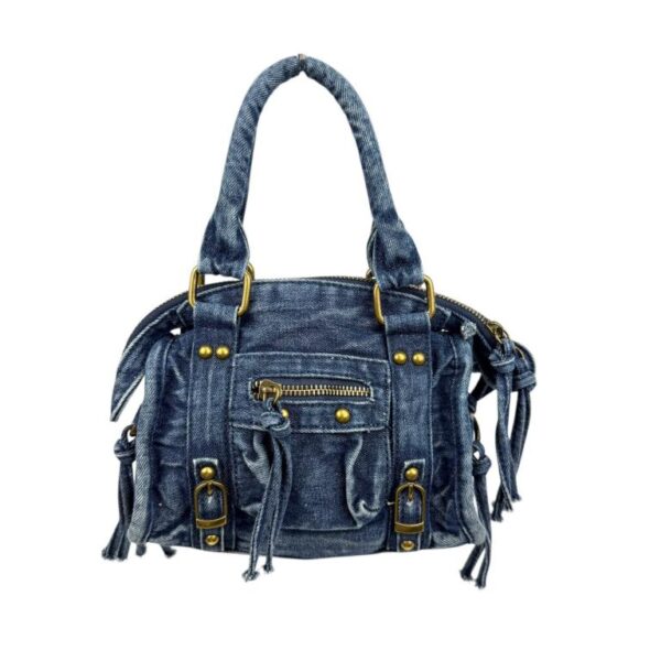 Bolso de Mano Compacto en Algodón Tela Vaquera con Bolsillo Frontal para Mujer - Imagen 5