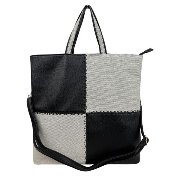 Bolso de Mano Sintético Bicolor con Diseño de Cuadrados, 2 Asas Cortas y Gran Capacidad para Mujer - Imagen 6