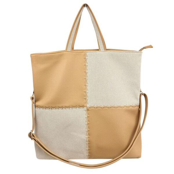 Bolso de Mano Sintético Bicolor con Diseño de Cuadrados, 2 Asas Cortas y Gran Capacidad para Mujer - Imagen 7