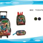 Set Mochila de Ruedas + Fiambrera + Estuche Sintético de Gran Calidad con Diseño Dinosaurios
