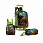 Set Mochila de Ruedas + Fiambrera + Estuche Sintético de Gran Calidad con Diseño Rex Attack