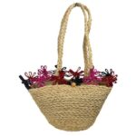 Cesta Capazo Artesanal de Rafia con Flores Decorativas y Asas Largas para Mujer - Imagen 6