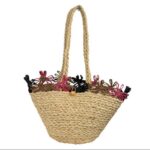 Cesta Capazo Artesanal de Rafia con Flores Decorativas y Asas Largas para Mujer - Imagen 8