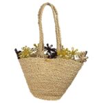 Cesta Capazo Artesanal de Rafia con Flores Decorativas y Asas Largas para Mujer - Imagen 9