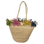 Cesta Capazo Artesanal de Rafia con Flores Decorativas y Asas Largas para Mujer - Imagen 10
