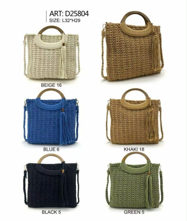 Bolso en Algodón tipo Ganchillo con 2 Asas Semicirculares y Fleco Decorativo para Mujer - Imagen 2