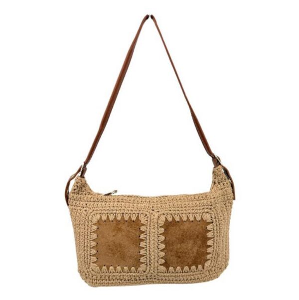 Bolso Bandolera de Algodón tipo Ganchillo con Diseño Cuadrados Frontales para Mujer - Imagen 6