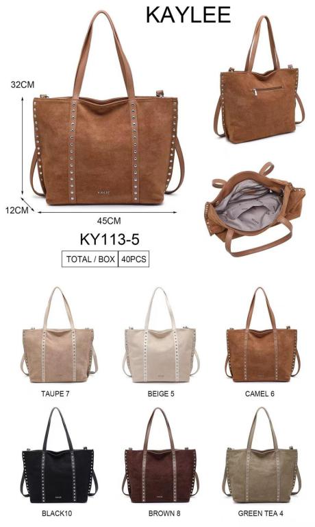 CGKY113-5-All Amplio Bolso de Hombro Tipo Shopper Sintético Estilo Serraje con Tachuelas Decorativas Mujer - Imagen 1