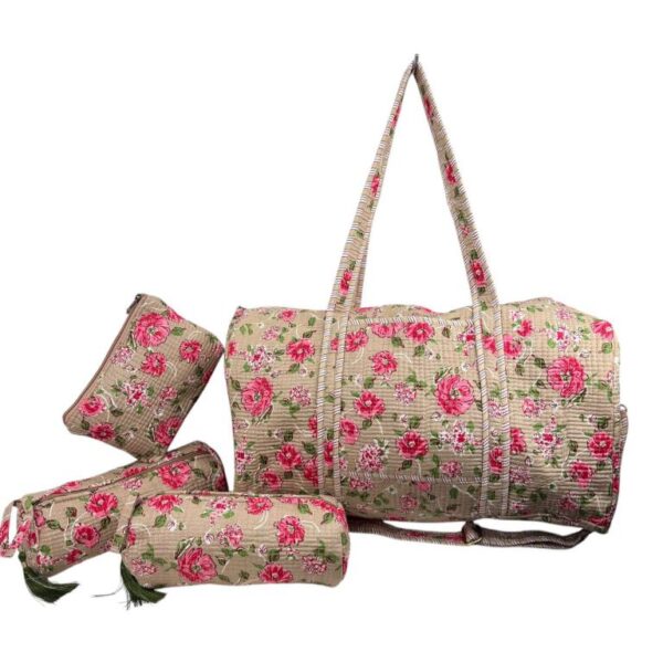 Pack Bolso de Viaje Acolchado Algodón + 3 Neceser A Juego con Diseño Exclusivo Mujer - Imagen 2