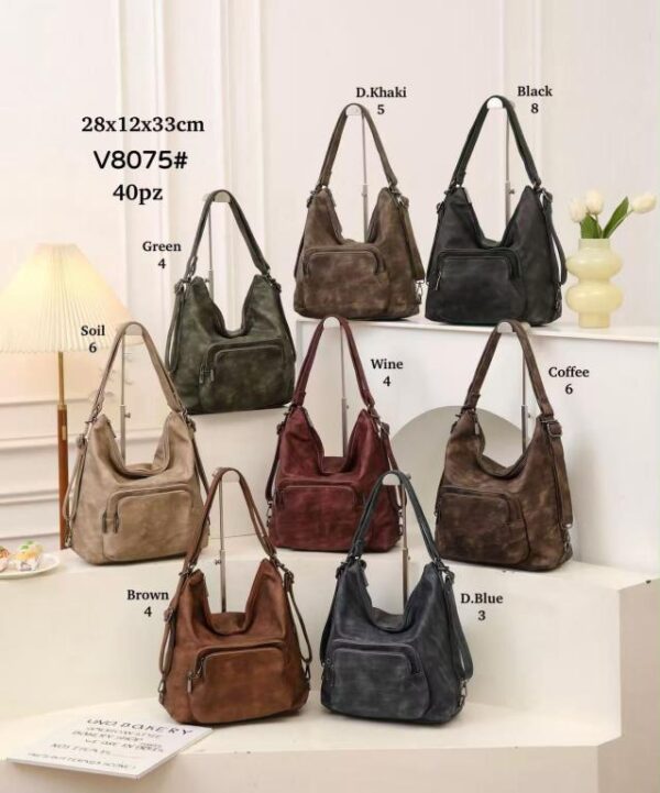 Bolso-Mochila Sintético tipo Hobo Estilo Vintage con 3 Bolsillos Exteriores para Mujer - Imagen 2