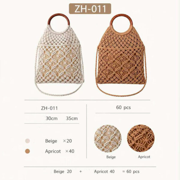 Bolso de Hombro en Algodón tipo Ganchillo con Asas Cortas Circulares Marrones para Mujer - Imagen 2
