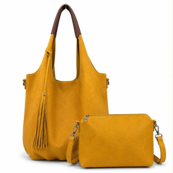 Bolso de Hombro Sintético con 2 Asas Marrones + Bolsito Bandolera para Mujer - Imagen 3