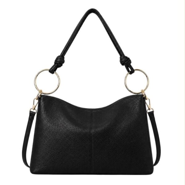 Bolso de Hombro Sintético Hobo con Asa Larga de Aros Dorados y Cremallera para Mujer - Imagen 4