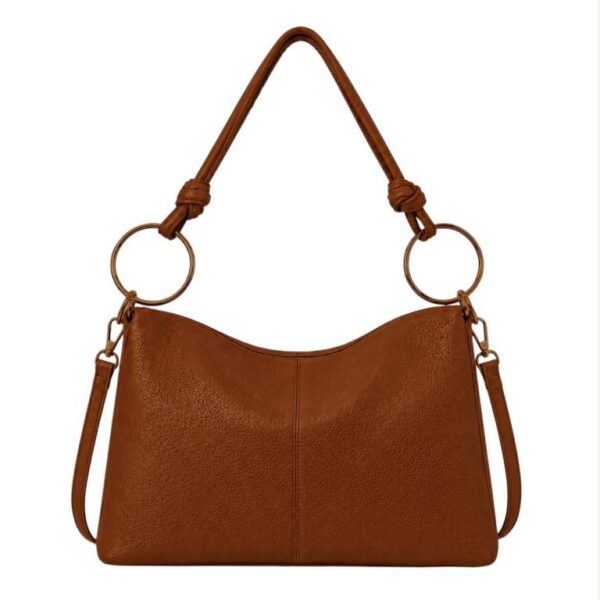 Bolso de Hombro Sintético Hobo con Asa Larga de Aros Dorados y Cremallera para Mujer - Imagen 3