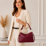 Bolso de Hombro Sintético Hobo con Asa Larga de Aros Dorados y Cremallera para Mujer