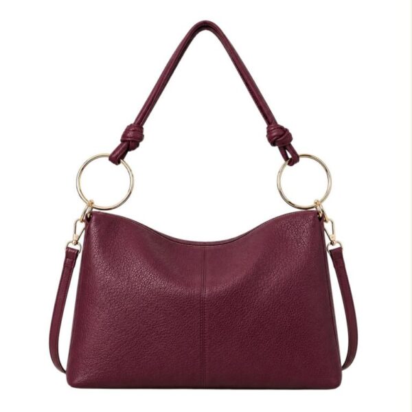 Bolso de Hombro Sintético Hobo con Asa Larga de Aros Dorados y Cremallera para Mujer - Imagen 7
